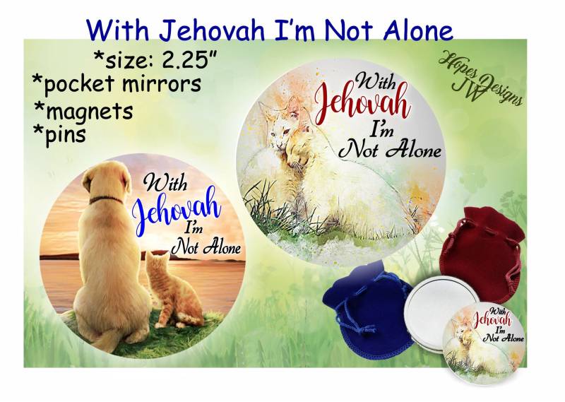 Jw Geschenke/Mit Jehova Bin Ich Nicht Allein/Katze & Hund Designs/2, 25" Taschenspiegel, Magnet, Stifte/Best Life von Etsy - HopesDesignsJW