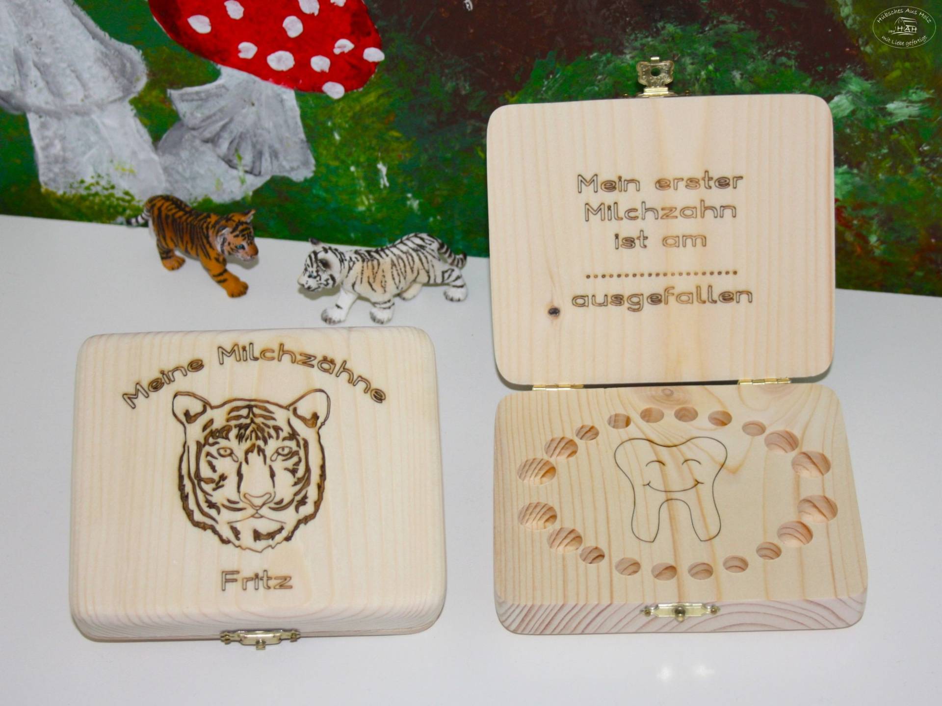 Milchzahnbox Tiger Aus Holz, Personalisiert/Milchzahndose Holz Zahndose Zahnbox Holzbox Zähne, Geschenk Zahnfee von Etsy - HuebschesAusHolz