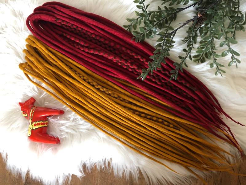 Wolldreads Senf Naturrot, Dunkelblond, Honig, Saharablond + Tomate Dunkelrot Bordeaux Double Ended Oder Single Soft Fake Merino von Etsy - HyggeDreads