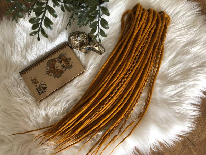 Wolle Dreads Senf Ingwer Natur Honigblond Dunkelblond Double Ended Oder Single Weiche Fake Merino Dreadlocks Set von Etsy - HyggeDreads