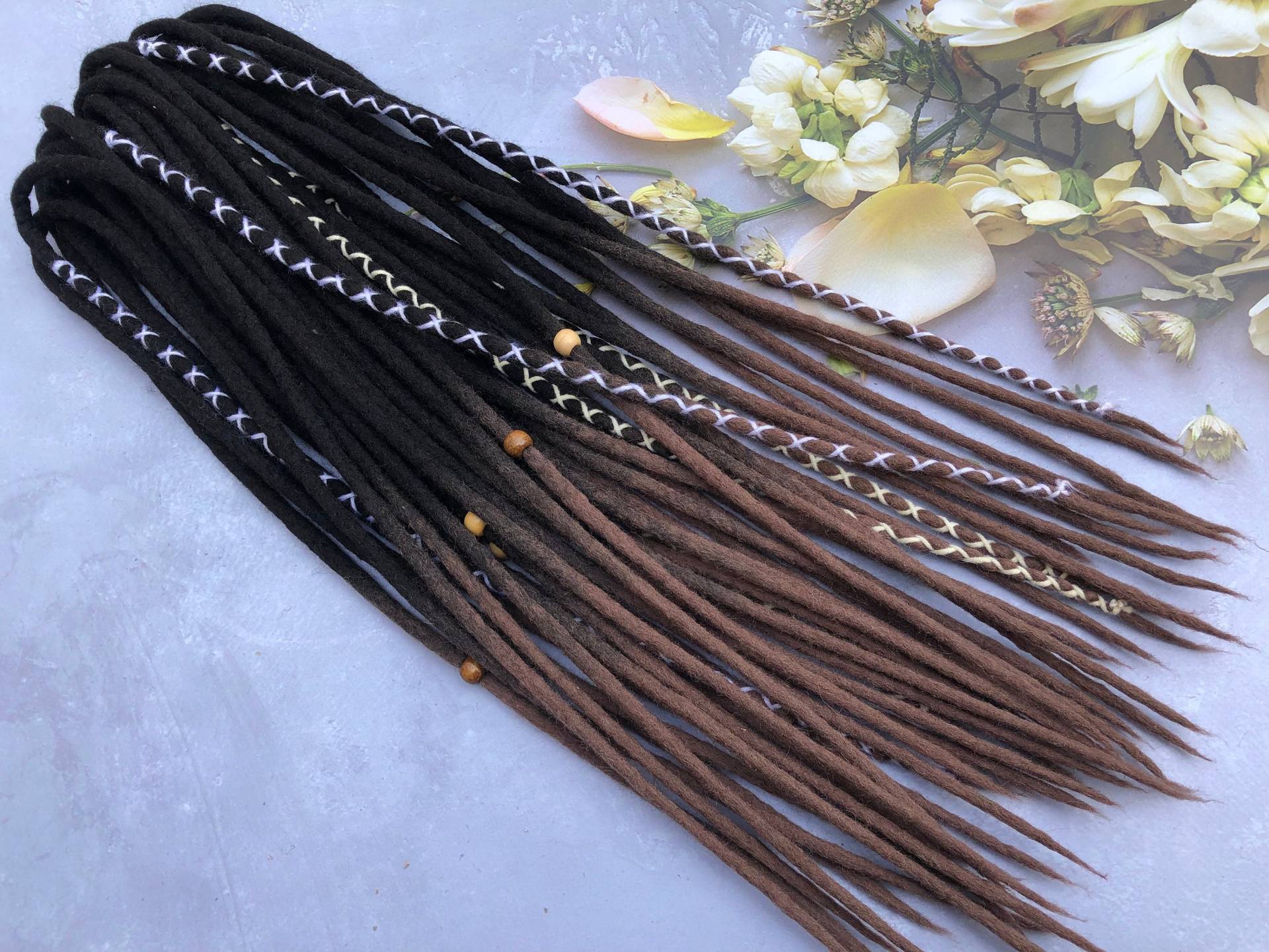 Wolle Fürchtet Ombre Schwarz Cappuccino Braun Double Ended Oder Single Soft Fake Merino Dreadlocks Set Geschenk Haar von Etsy - HyggeDreads