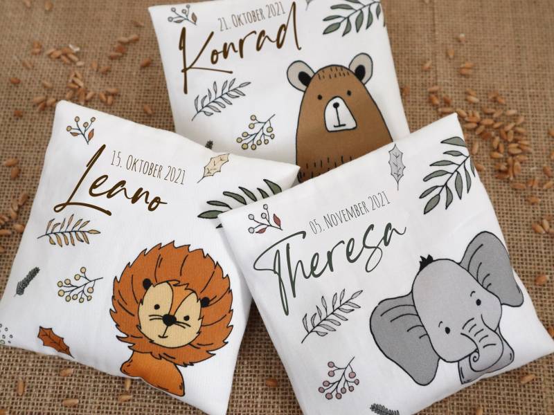 Körnerkissen Baby | Geschenk Zur Geburt Mit Namen & Geburtsdatum Personalisiert Wärmekissen Kältekissen Dinkelkissen Rapskissen von Etsy - Ideeschmiede