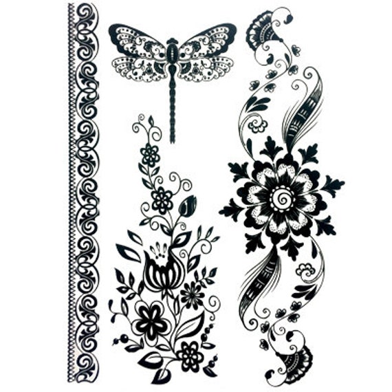 Henna Gemustert Temporäre Transfer Tattoo Set A5 - Body Hand Art Schmuck Hochzeit Schneller Versand von Etsy - Inkweartattoos