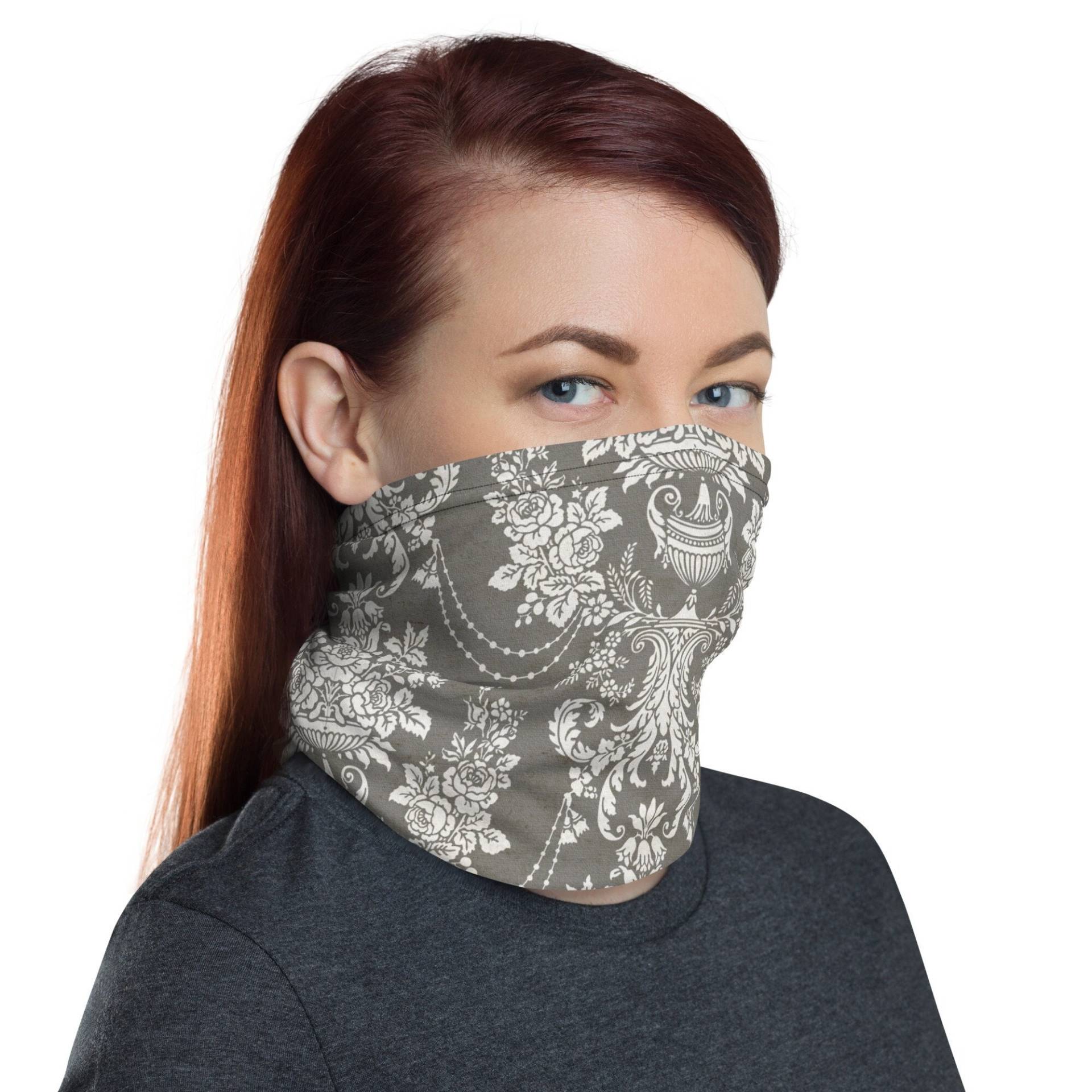 Damast Grau & Weiß Waschbar Gesichtsmaske Hals Gaiter von Etsy - InspiredRebellion