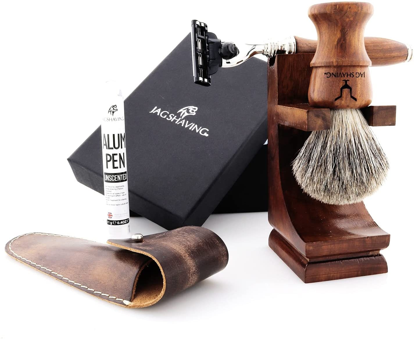 Vintage Männer Rasierset Mit 3 Rasierern, Super-Haarbürste, Holzständer, Lederbeutel & Alaunstift Perfektes Geschenkset Für von Etsy - JAGSHAVING