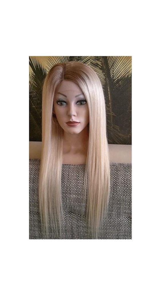 Perücke Full Lace Wig Remy Echthaar 100% Balayage Ombre Gewellt Wavy Lang Blond Hellblond Aschblond Dunkelblond Volle Spitze 360 Grad von Etsy - JLWLaceWigPeruecken