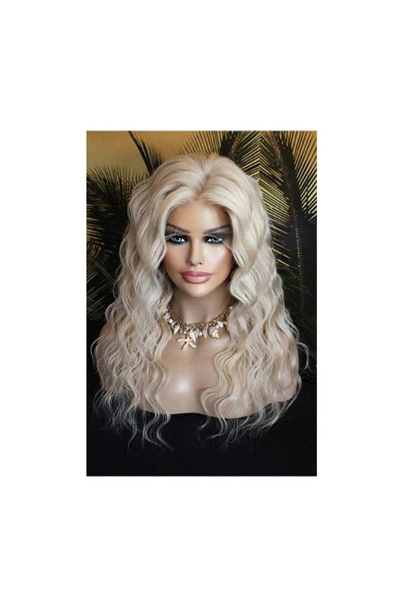 Perücke Remy Echthaar 100% Front Lace Wig Gewellt Wellig Lang Blond Hellblond Aschblond Eisblond Platinblond 13x4 Natürlich Netz von Etsy - JLWLaceWigPeruecken