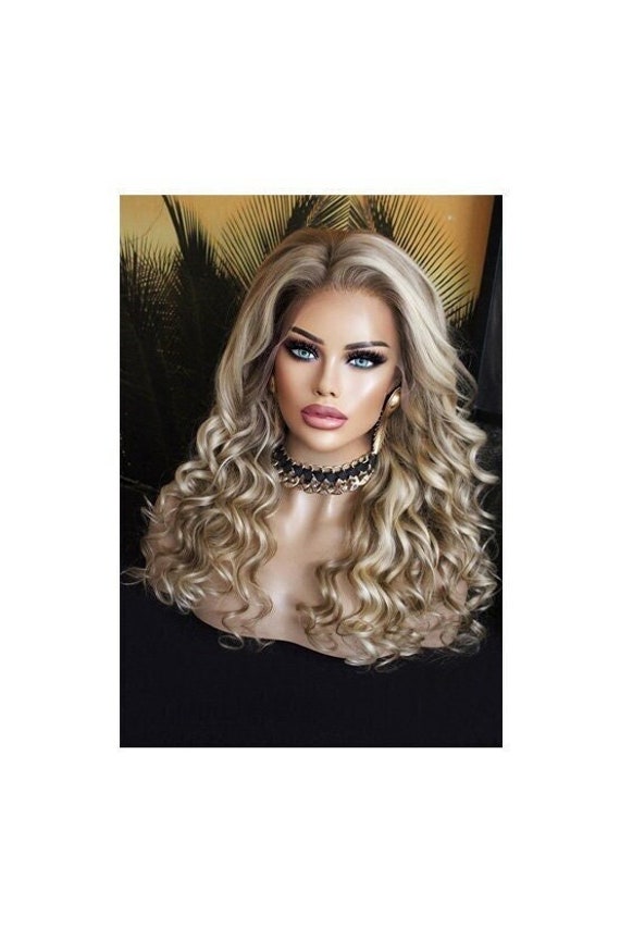 Perücke Remy Echthaar 100% Lace Wig Gelockt Locken Lang Blond Hellblond Aschblond Mittelblond Champanger 13x4strähnchen Highlight Balyage von Etsy - JLWLaceWigPeruecken