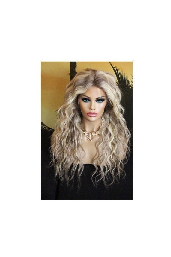 Perücke Remy Echthaar 100% Lace Wig Gewellt Lang Blond Hellblond Balayage Ombre Highlights Strähnchen Aschblond Mittelblond Champanger 13x4 von Etsy - JLWLaceWigPeruecken