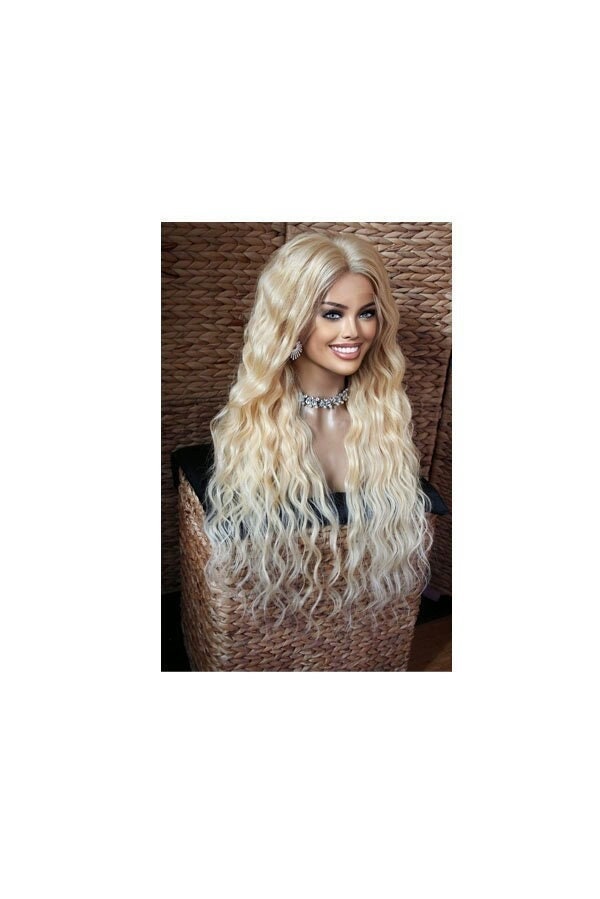 Perücke Remy Echthaar 100% Lace Wig Gewellt Wellig Wellen Lang Langhaar Blond Hellblond 13x4 Netz Natürlich Lockig Alltag Zweithaar Beach von Etsy - JLWLaceWigPeruecken