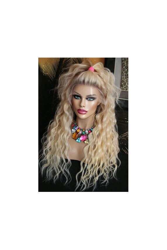 Perücke Remy Echthaar 100% Lace Wig Gewellt Wellig Wellen Lang Langhaar Blond Hellblond Goldig Goldblond Gelbblond 13x4 Netz Natürlich Drag von Etsy - JLWLaceWigPeruecken