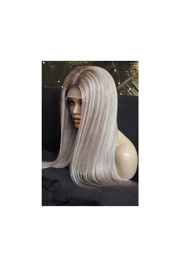 Perücke Remy Echthaar Front Lace Wig Glatt Lang Blond Grau Hellblond Graublond Weißblond Highlights Strähnchen Aschblond Champanger Langhaar von Etsy - JLWLaceWigPeruecken