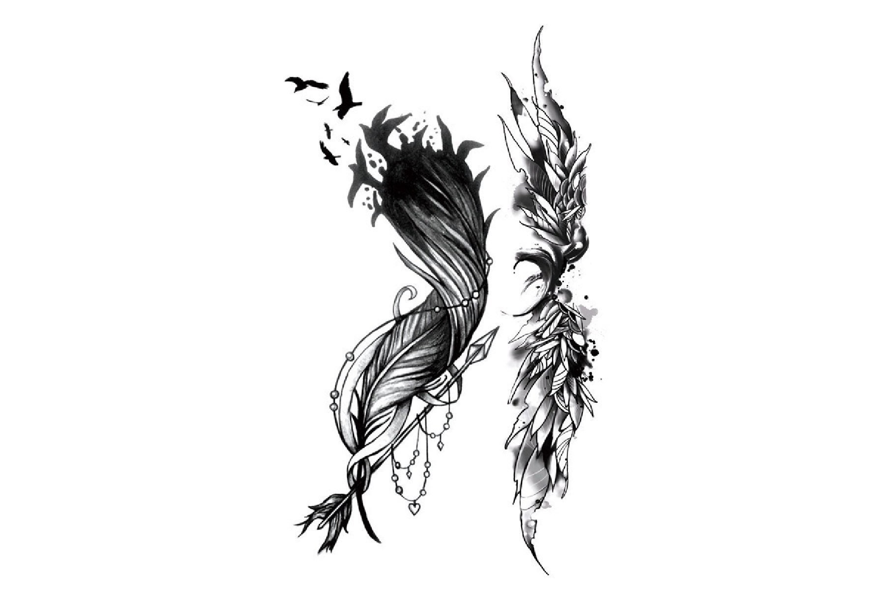 Feder Temporäre Tattoo, Tattoo| Schwarze Federn Tattoos | Festival Tattoo Sommer Tattoo-Design, Tattoo-Ideen, Tattoo-Blitz von Etsy - JUZIgift