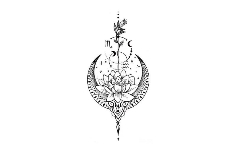 Lotus Unalome Temporäres Tattoo, Florales Liebestattoo, Kleines Lotusblüten-Tattoo, Flower-Temp-Tattoo, Lotus-Linie-Tattoo von Etsy - JUZIgift