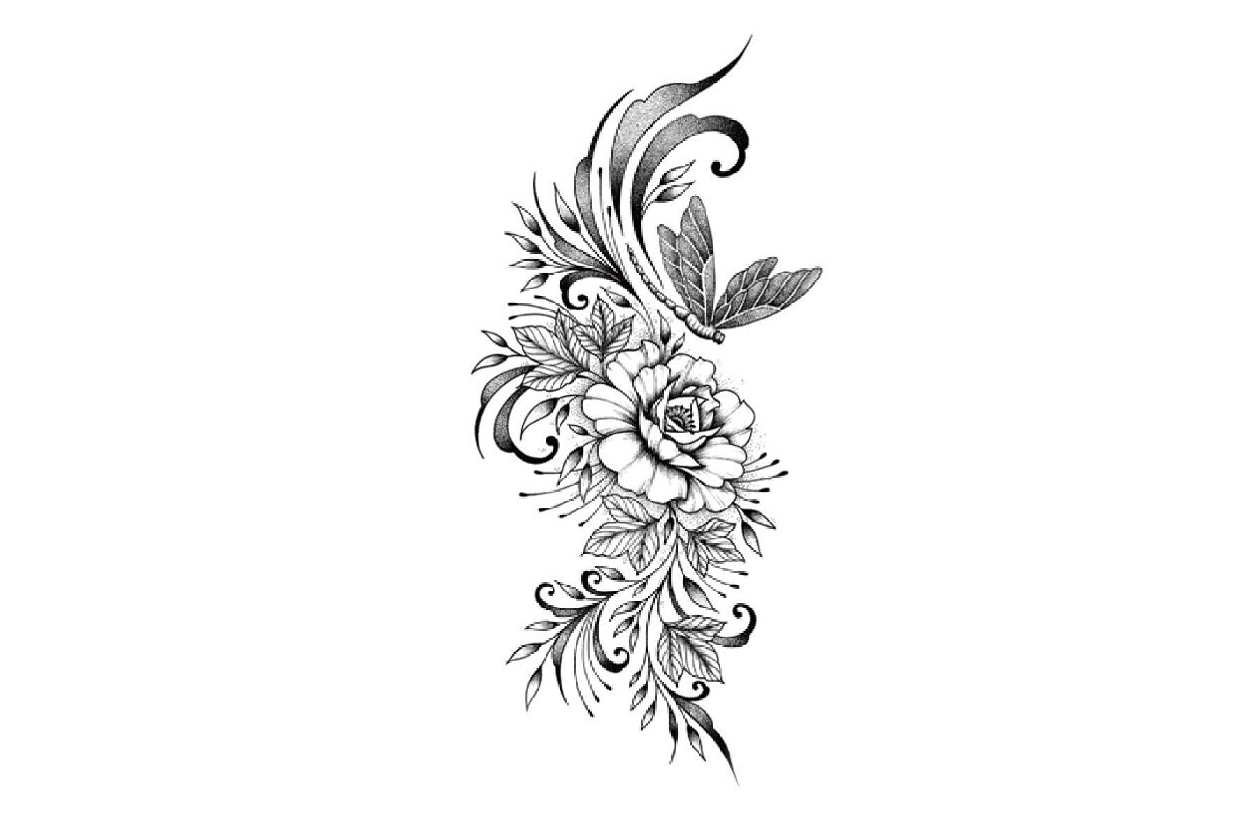 Pfingstrose Blume Temporäre Tattoos, Peonie Blumen Tattoo, Schmetterling Blätter von Etsy - JUZIgift