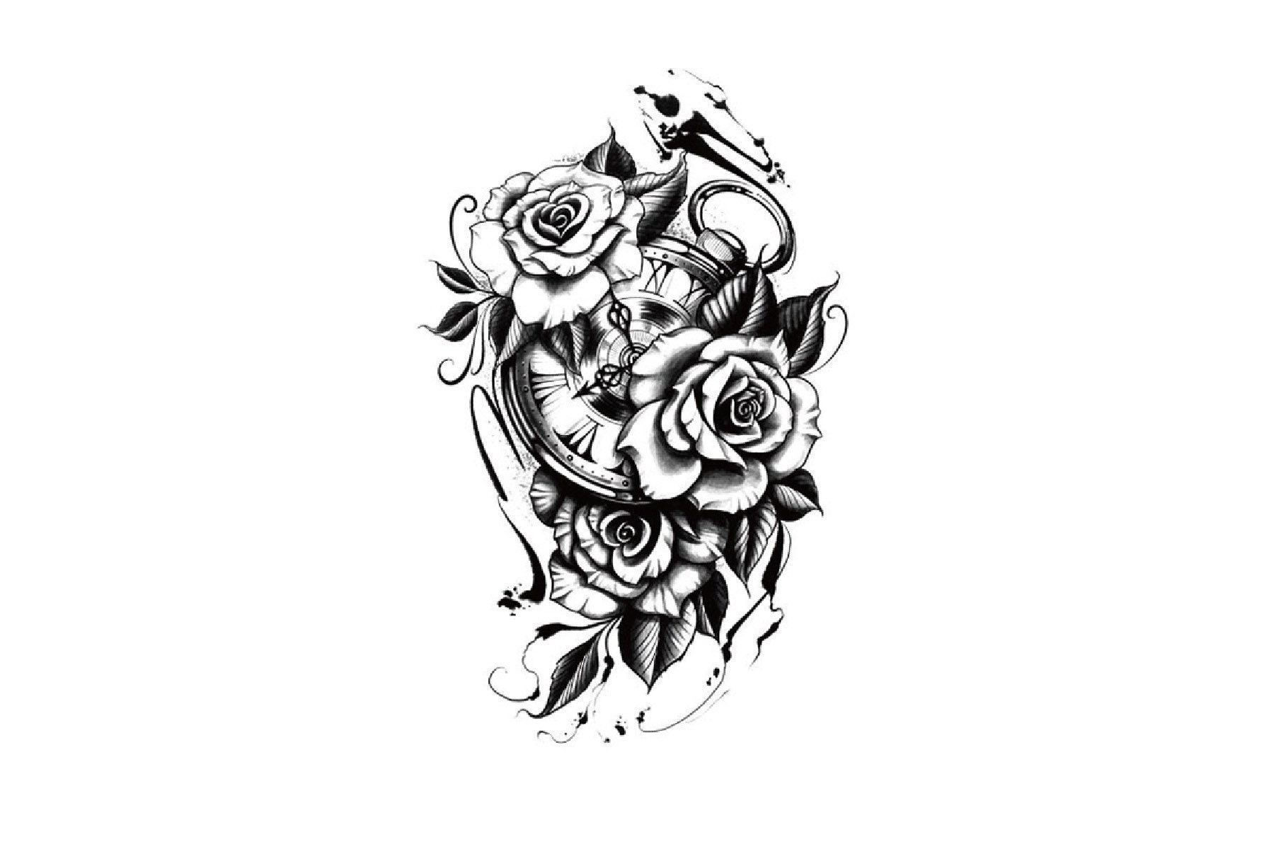 Temporäres Tattoo, Boho Blumen Floral Festival Kleines Mädchen Zeit Blumentattoo, Uhr Tattoo von Etsy - JUZIgift