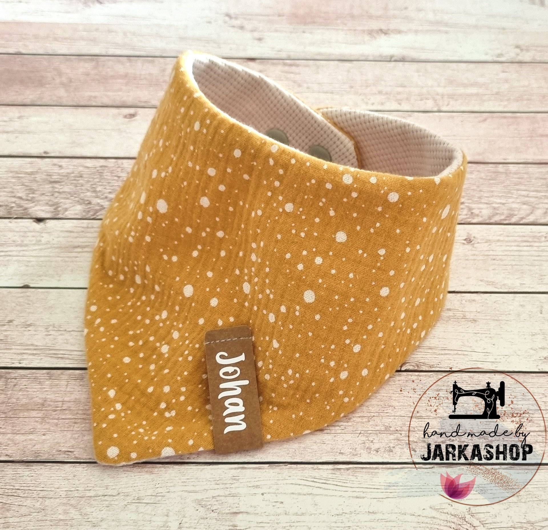 Baby Wende-Halstuch Aus Waffelpique/Musselin "Senfgelb Punkten", Personalisiert, Halstuch, Babyhalstuch, Halstuch Mit Namen von Etsy - Jarkashop