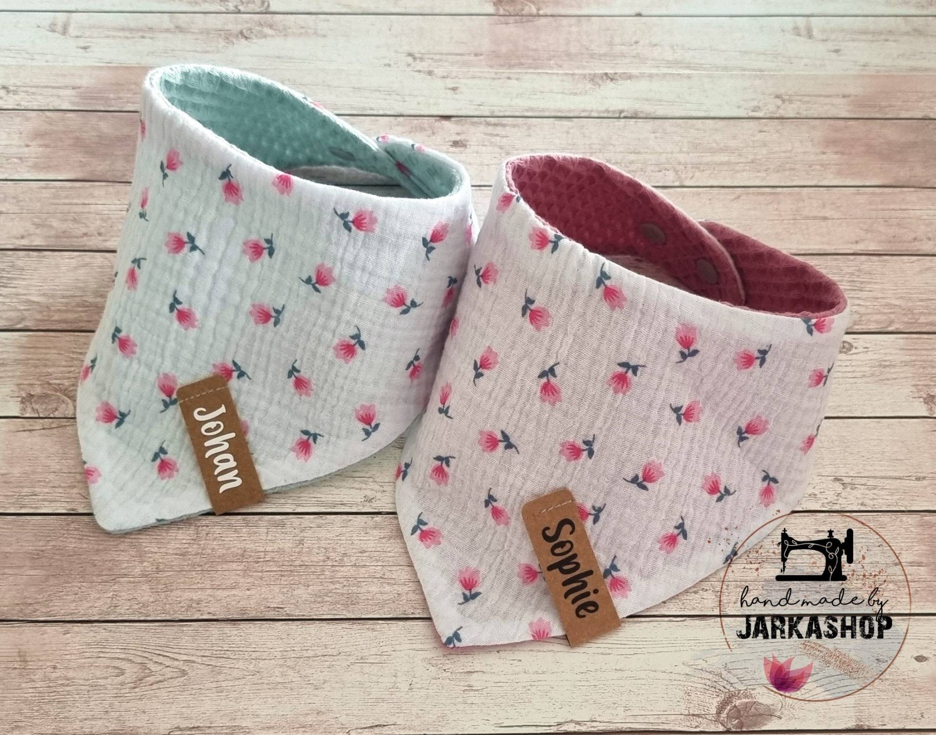 Baby Wende-Halstuch Aus Waffelpique/Musselin "Tulpen, Blümchen Weiß-Rosa", Personalisiert, Halstuch, Babyhalstuch, Halstuch Mit Namen von Etsy - Jarkashop