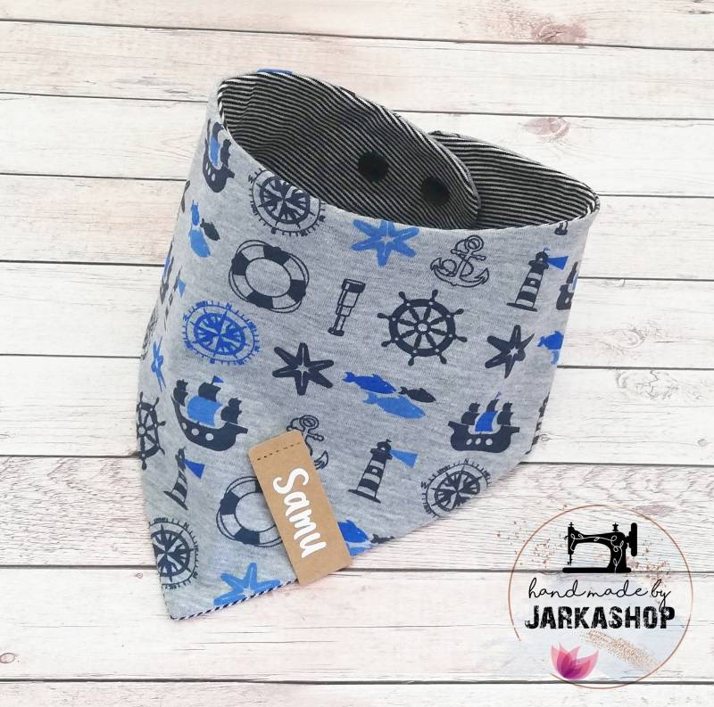 Baby Wende-Halstuch "Maritim Blau-Grau Streifen", Personalisiert, Halstuch, Babyhalstuch, Kinderhalstuch, Dreiecktuch, Halstuch Mit Namen von Etsy - Jarkashop