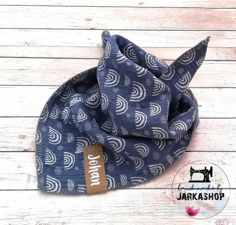 Musselin Dreiecktuch "Regenbogen Jeansblau-Weiß" Nach Wünsch Mit Namen, Personalisiert, Halstuch, Babyhalstuch, Musselinhalstuch von Etsy - Jarkashop