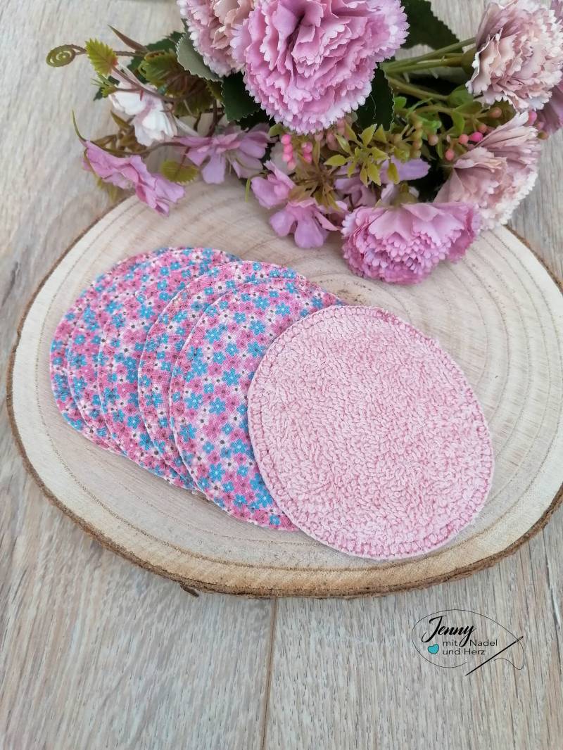 Waschbare Abschminkpads, Nachhaltige Gesichtsreinigung, 6Er-Pack, Baumwolle Und Frottee, Makeup-Entfernung, Wattepads, Blumen, Rosa, Pink von Etsy - JennyMitNadelUndHerz