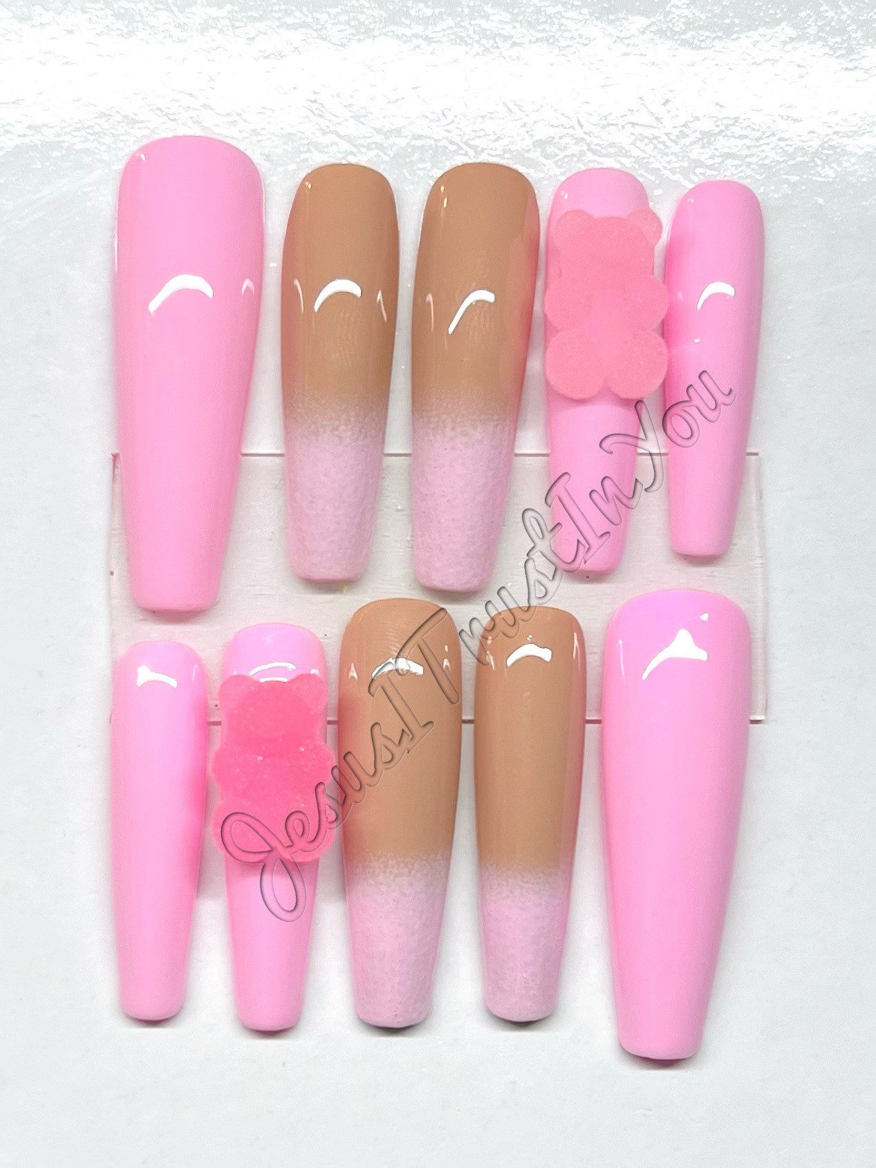 Bären Pink - Xxl Ballerina Gel Press On Nails| Wiederverwendbare Nägel | Lange Geschenke Für Sie| Strasssteine Makartt Dnd Kleber Auf von Etsy - JesusItrustInYouCo