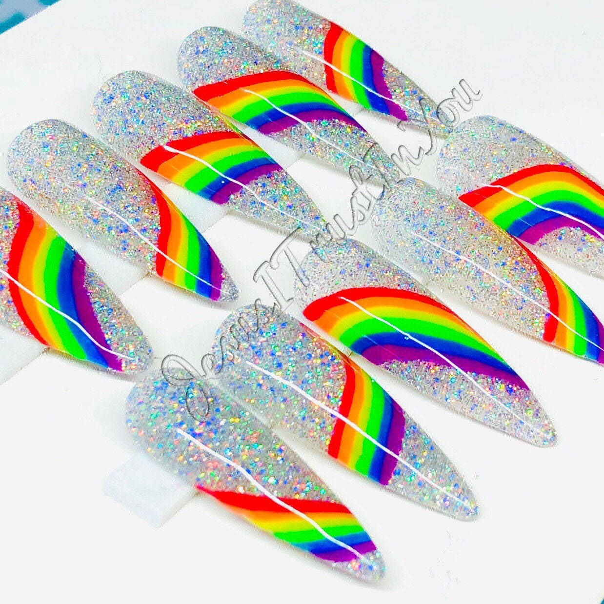 Rainbow - Lange Stiletto Gelpresse Auf Nägeln| Wiederverwendbare Nägel | Geschenke Für Sie| Strasssteine Makartt Dnd Kleber von Etsy - JesusItrustInYouCo