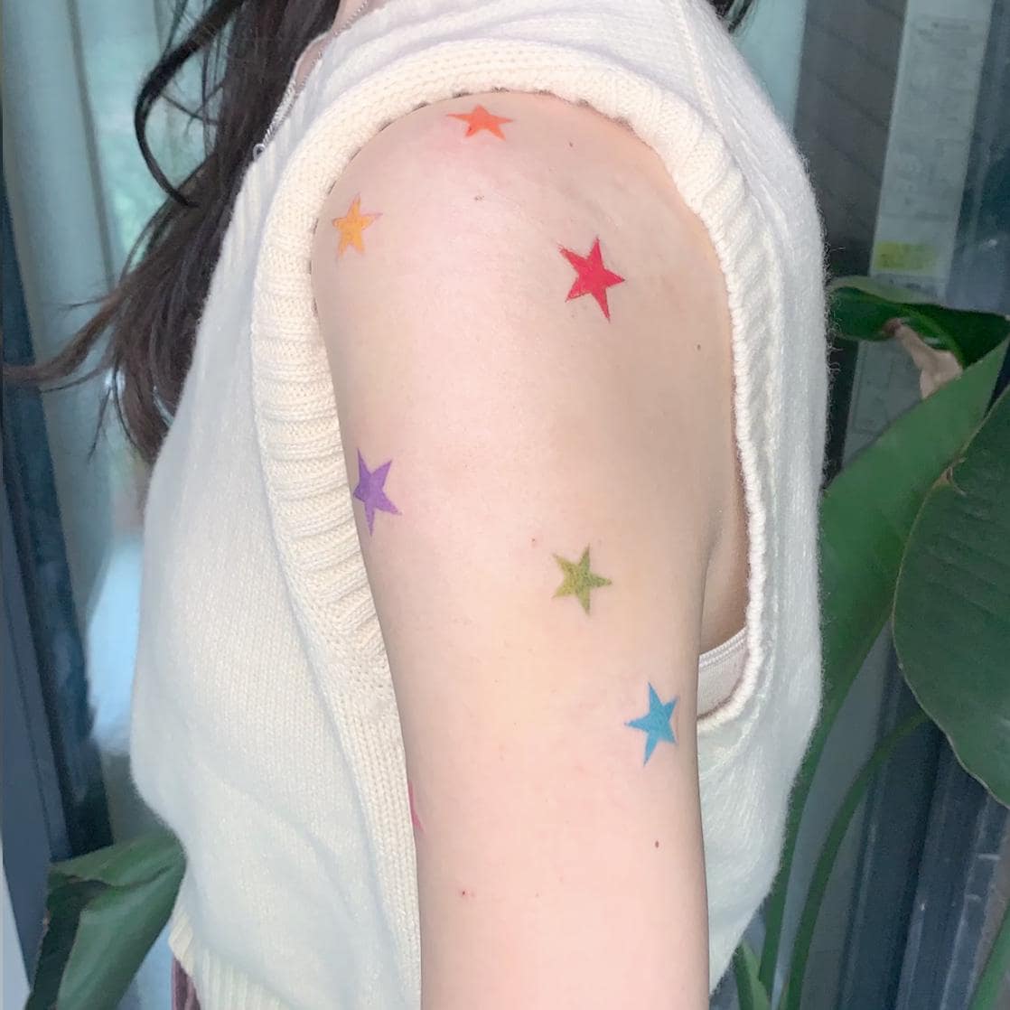 Glückliche | Bunte Pentagramm Sterne Temporäres Tattoo Aufkleber 10Er Set von Etsy - JiuliAtelier