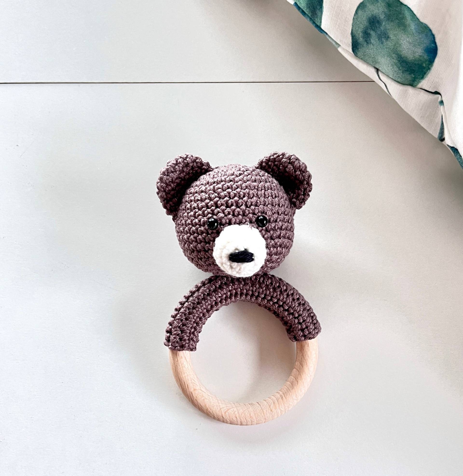 Baby Greifling Teddy Bär Gehäkelt Rassel Braun Cremeweiß Natur Holzring Mit Sicherheitsaugen Greifring Neu von Etsy - JoyofSewingDesign