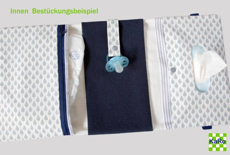 Windeltasche Wickeltasche Mit 3 Seiten Deluxe Personalisierung Möglich Feuchttuchöffnung Mini Waffelpique Blau/Grau Stoff Au Maison von Etsy - KaRoVonKathrin