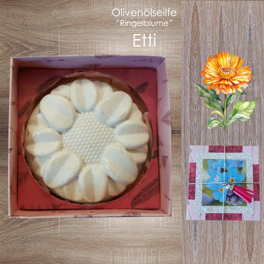 Olivenölseife | Geschenkbox + "Ringelblume" - Etti Natürliche, Kaltgerührte, Rustikale Motivseife Kleines Geschenk von Etsy - KarlbergKreativ