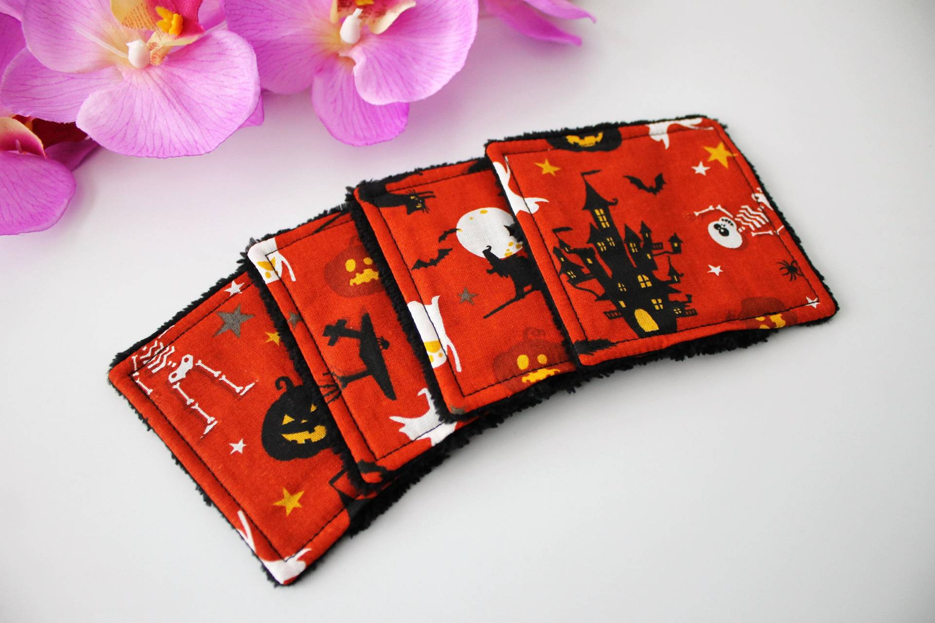 4Er Pack | Individuelle Nachhaltige Waschpads Wieder Verwendbar Waschbare Reinigungspads Plastikfrei Abschminkpads "Halloween" von Etsy - KathiKaboom