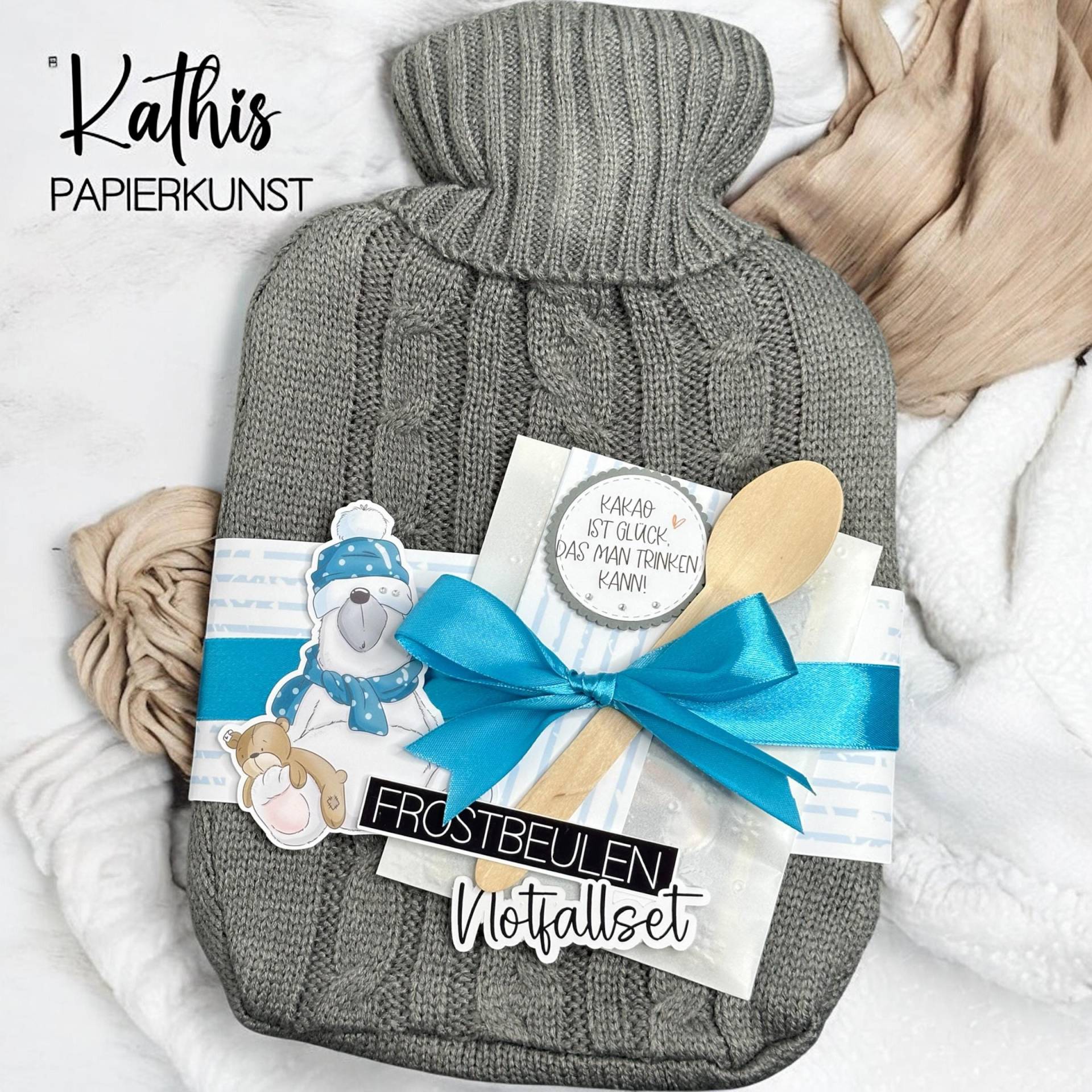 Frostbeulen- Notfallset - Wärmflasche- Winterset Geburtstagsgeschenk Gute Besserung Genesungsgeschenk Schokotrunk Kakao von Etsy - KathisPapierkunst