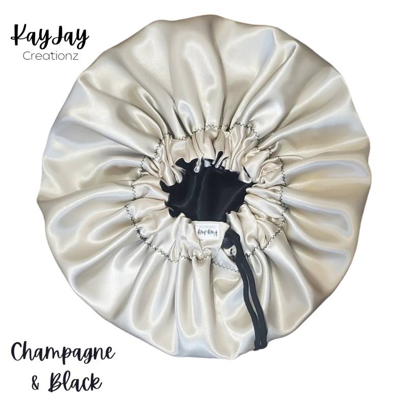 Champagner & Schwarze Satinmütze | Doppellagige Reversible Und Verstellbare Seiden Satin Schlafmütze Für Kinder von Etsy - KayJayCreationz