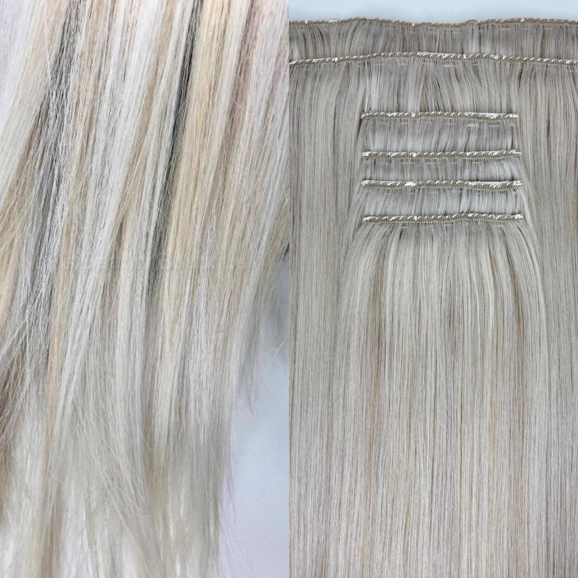 Clip-Ins Asche Weiß Blond Mix 100% Echthaar Clip-In Haarverlängerungen Handgemacht von Etsy - KaysBeautyBoutique