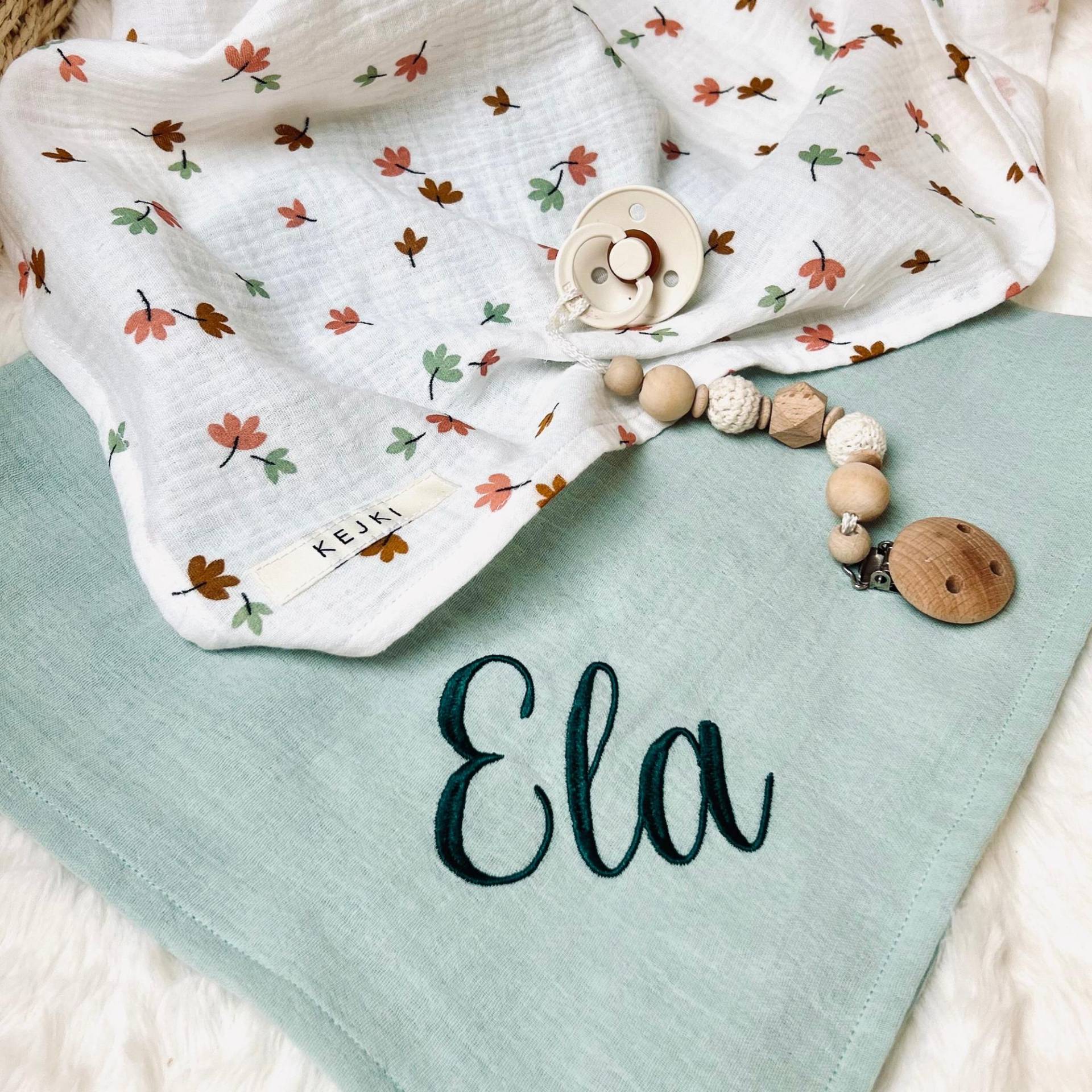 2Er Set Musselintuch Baby - Geschenkset Zur Geburt Spucktuch Personalisiert Mulltuch Blätter Herbst Geschenk Babyparty Name von Etsy - Kejki