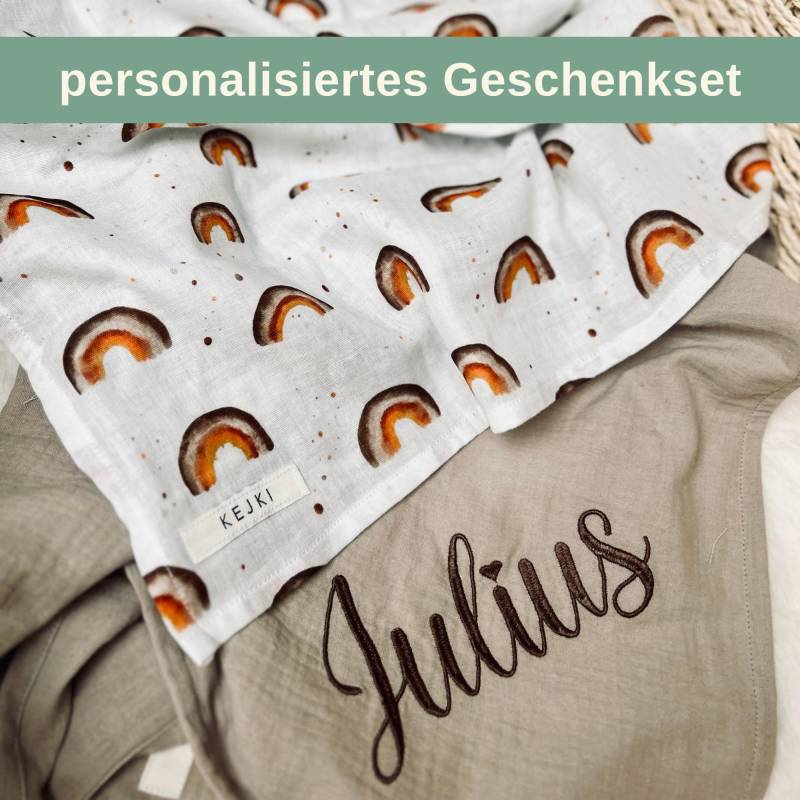 2Er Set Musselintuch Baby - Geschenkset Zur Geburt Spucktuch Personalisiert Mulltuch Regenbogen von Etsy - Kejki