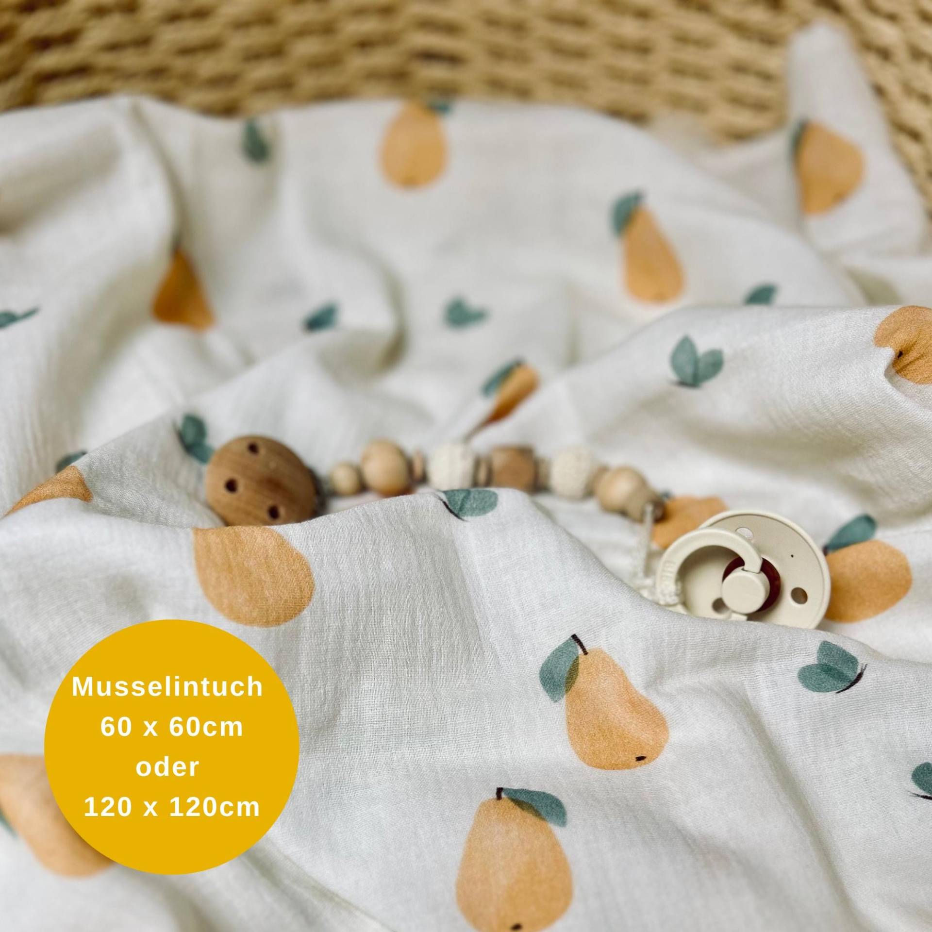 Musselintuch Baby - Geschenk Zur Geburt Spucktuch Personalisiert Mulltuch Birne Früchte Gelb Sommer von Etsy - Kejki