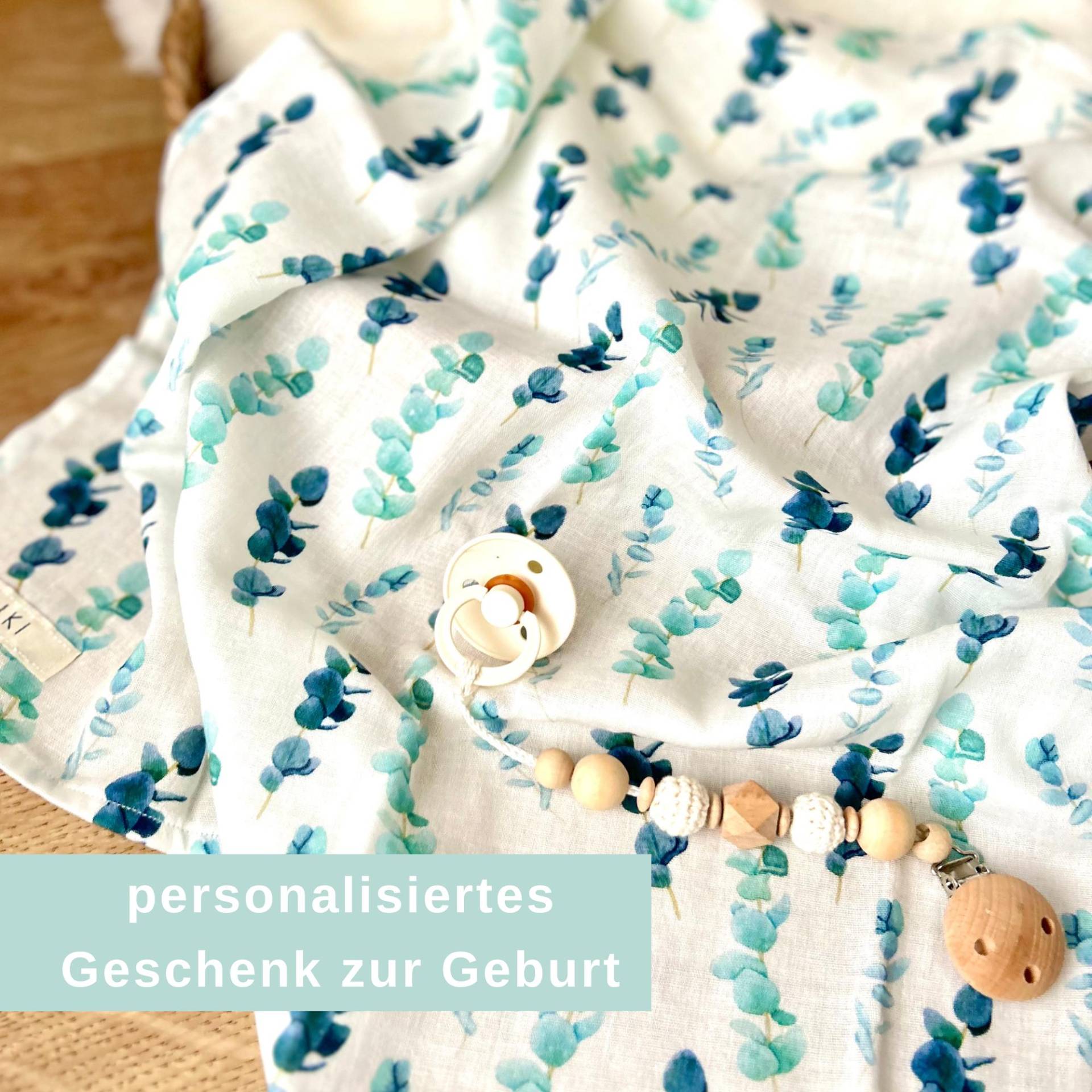 Musselintuch Baby - Geschenk Zur Geburt Spucktuch Personalisiert Mulltuch Eukalyptus Blätter Grün Mint von Etsy - Kejki