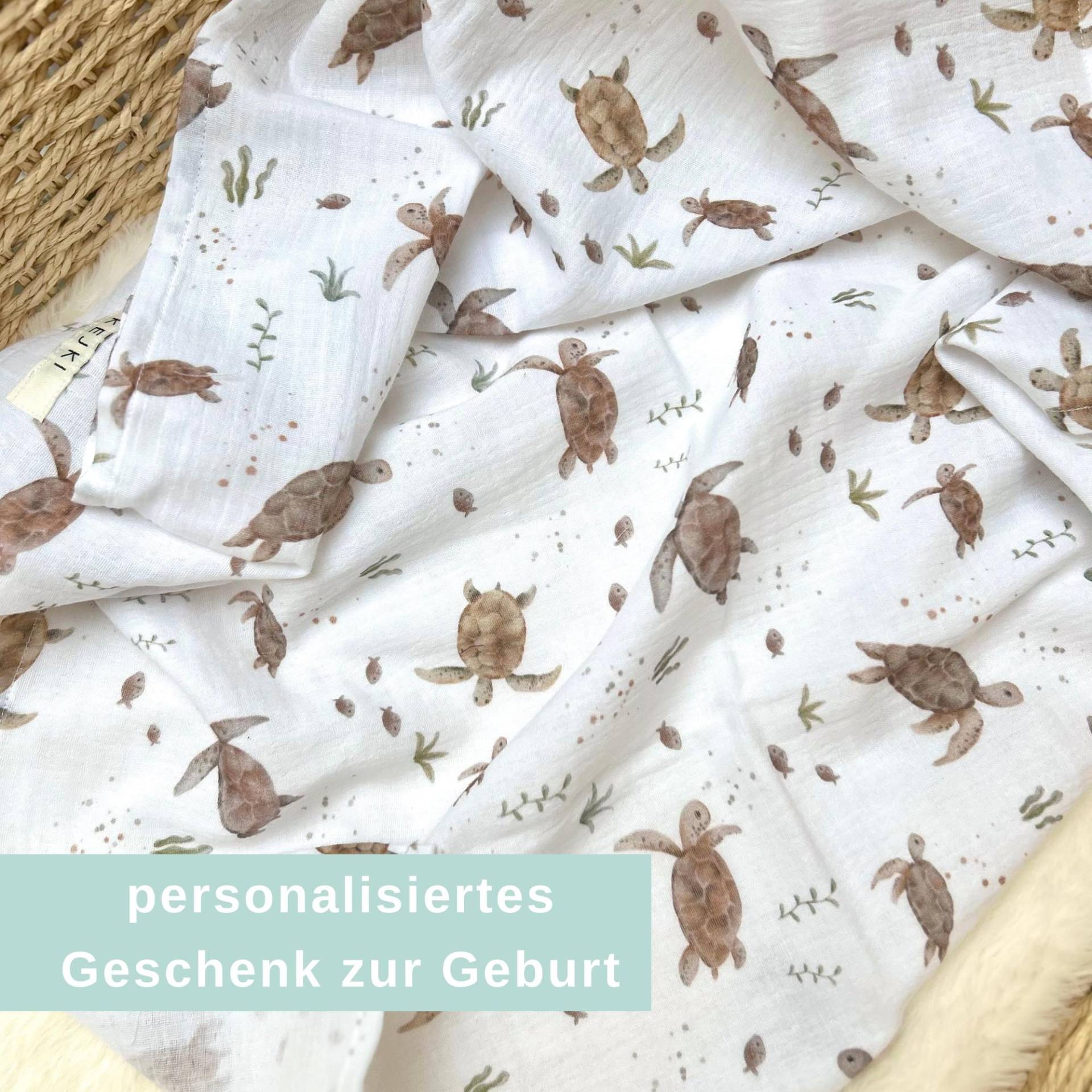 Musselintuch Baby - Geschenk Zur Geburt Spucktuch Personalisiert Mulltuch Schildkröte Meerestiere Unterwasserwelt Ozean von Etsy - Kejki