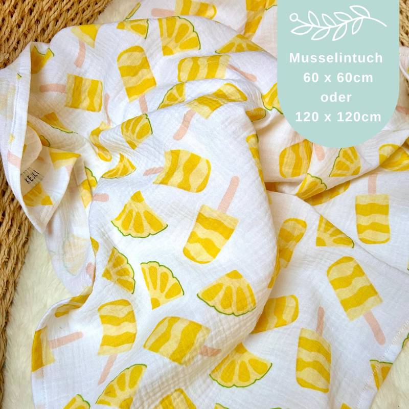 Musselintuch Baby - Geschenk Zur Geburt Spucktuch Personalisiert Mulltuch Zitrone Sommer Früchte Eis Gelb von Etsy - Kejki