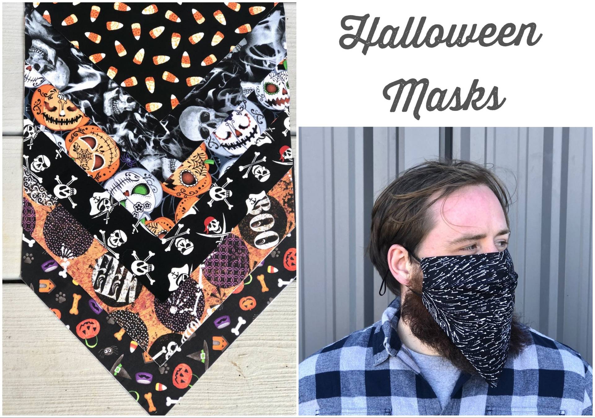 Halloween, 2-Lagige Bandana-Maske Mit Verstellbaren Ohrschlaufen & Internem Nasendraht, Passt Von 12 Bis 16 Zoll Ohr Zu Ohr, 100% Baumwolle, Wendbar von Etsy - KellysShowBowsandSew