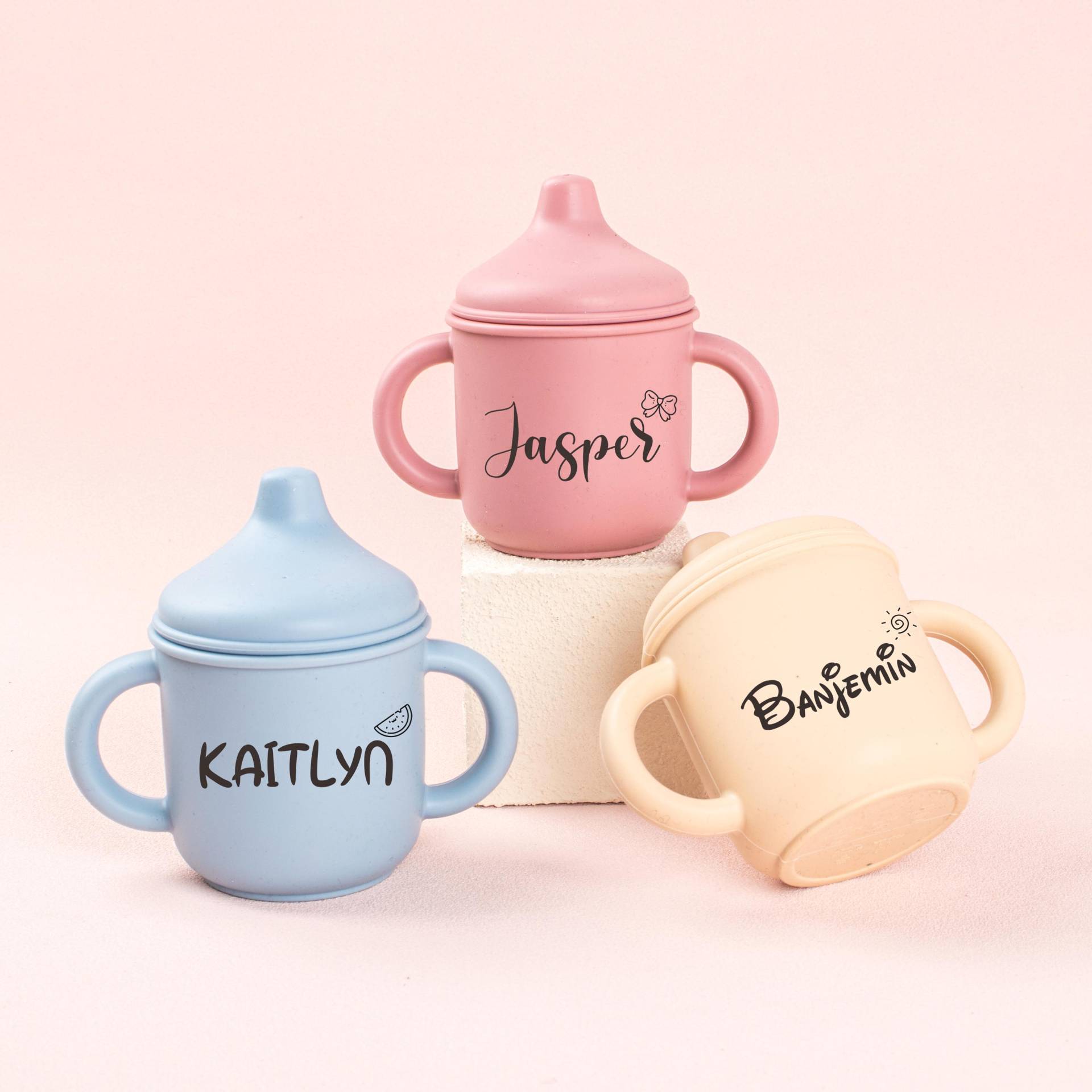 Custom Name Silicone Pacifier Cup, Personalized Engraved Cup, Engraved Non-Spill Toddler Training Cup, 1st Birthday Gift, Baby Gift von Etsy - KeychainGeschenke