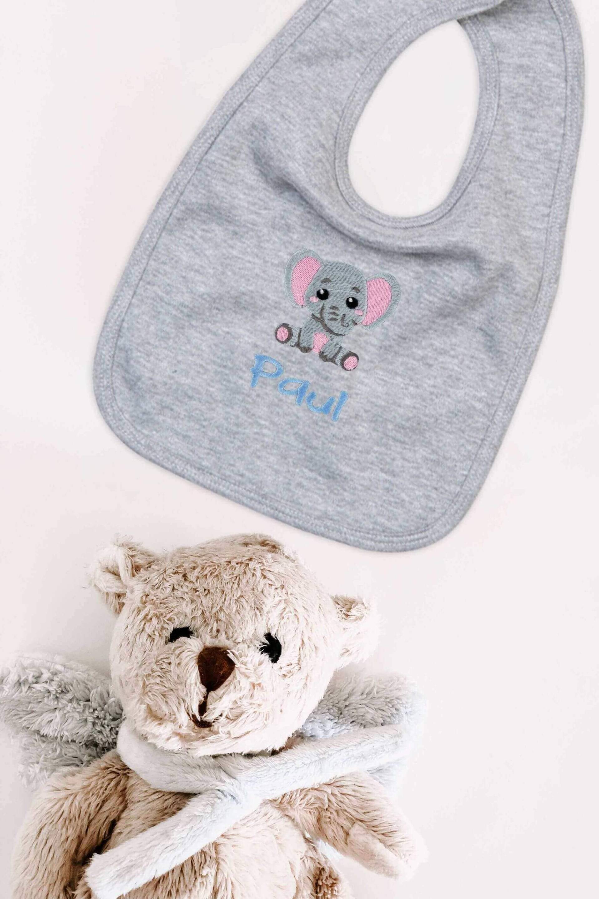 Lätzchen Für Babys Aus Bio-Baumwolle Bestickt Mit Elefant Und Wunschtext von Etsy - KiddiezDE