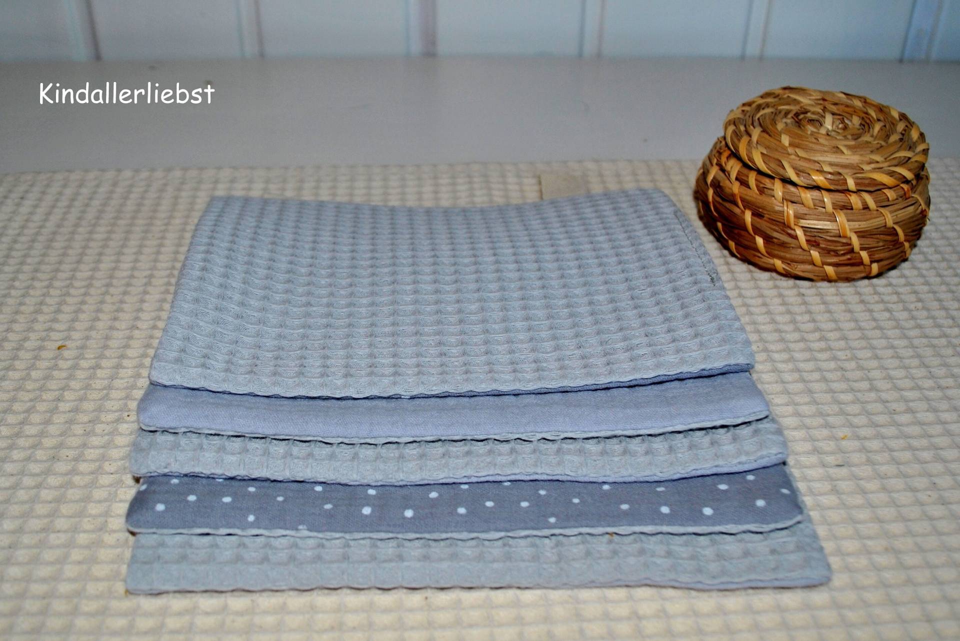 Waschlappen-Set 5-Teilig/Waffelpique/Musselin/100% Baumwolle/ Grau von Etsy - Kindallerliebst