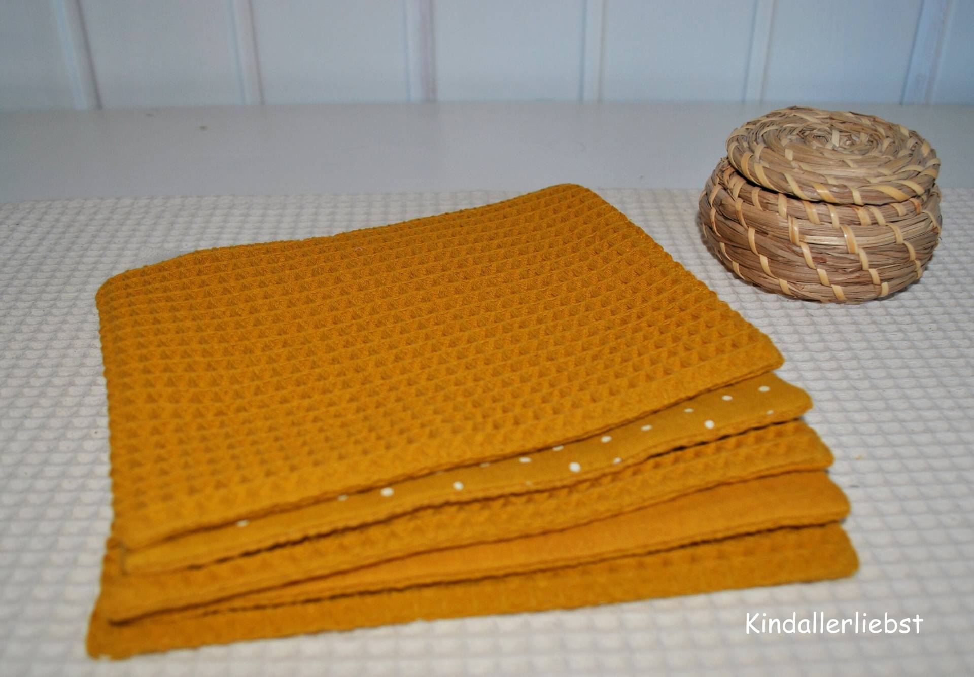 Waschlappen-Set 5-Teilig/Waffelpique/Musselin/100% Baumwolle/ Ocker von Etsy - Kindallerliebst