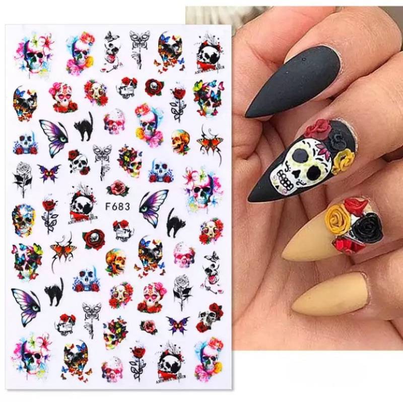 Halloween, Totenkopf Und Rosen, Schmetterlinge Schwarze Katze - Nail Art Stickers von Etsy - KitschyNails