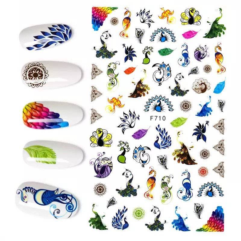 Pfau Und Rosa Blumen Nail Art Sticker, Peacock Sticker von Etsy - KitschyNails