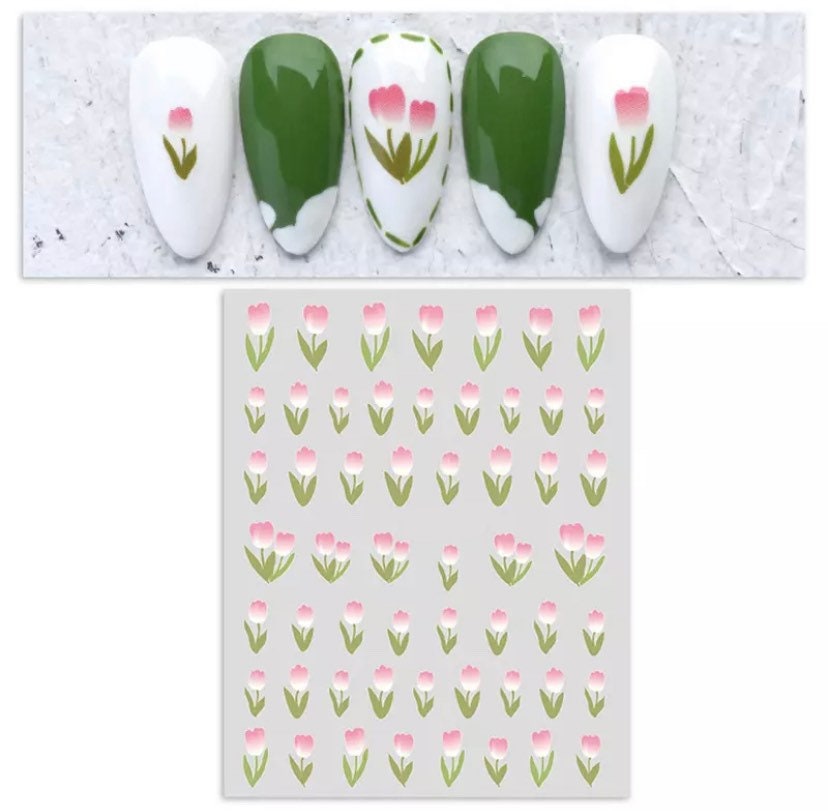 Pinke Und Weiße Tulpenblumen, Nail Art Sticker von Etsy - KitschyNails