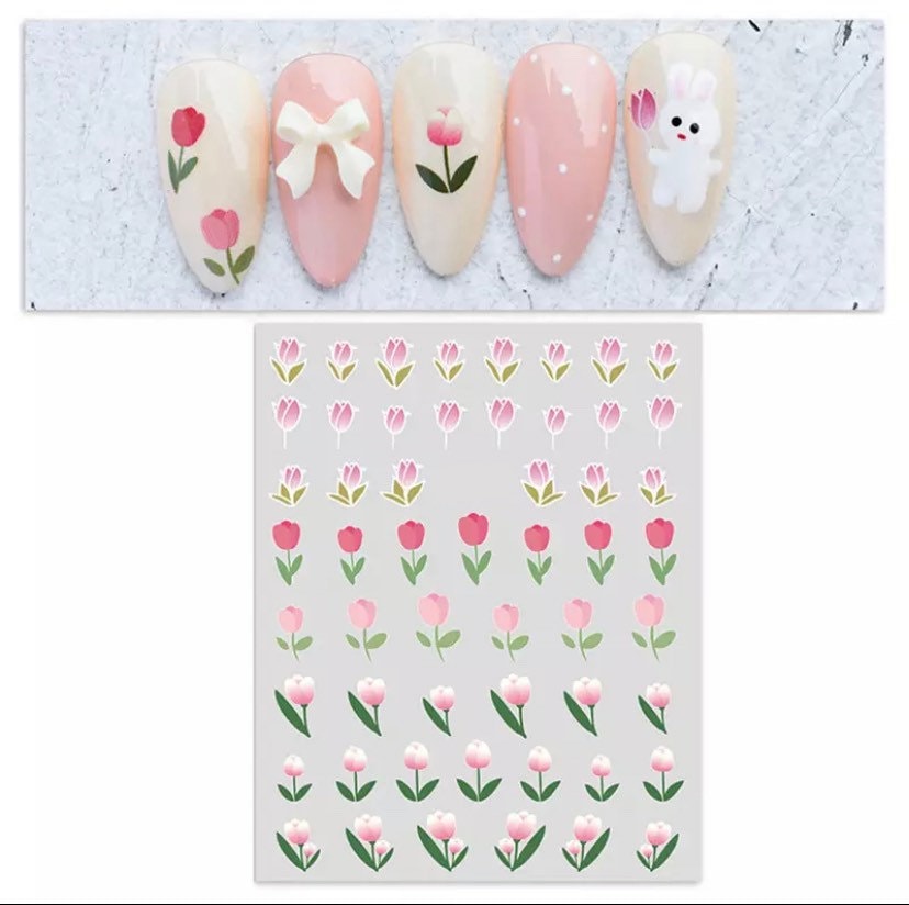 Pinke Und Weiße Tulpenblumen, Nail Art Sticker von Etsy - KitschyNails